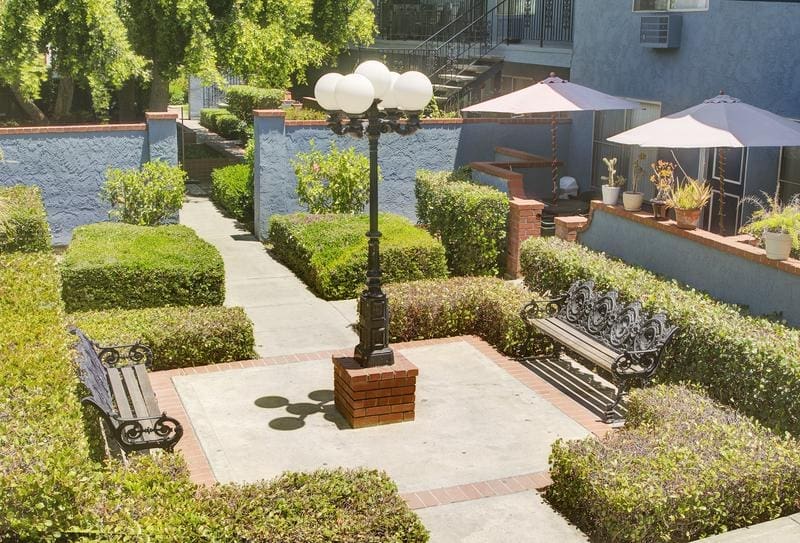 A Park With Benches and a Lamp Post